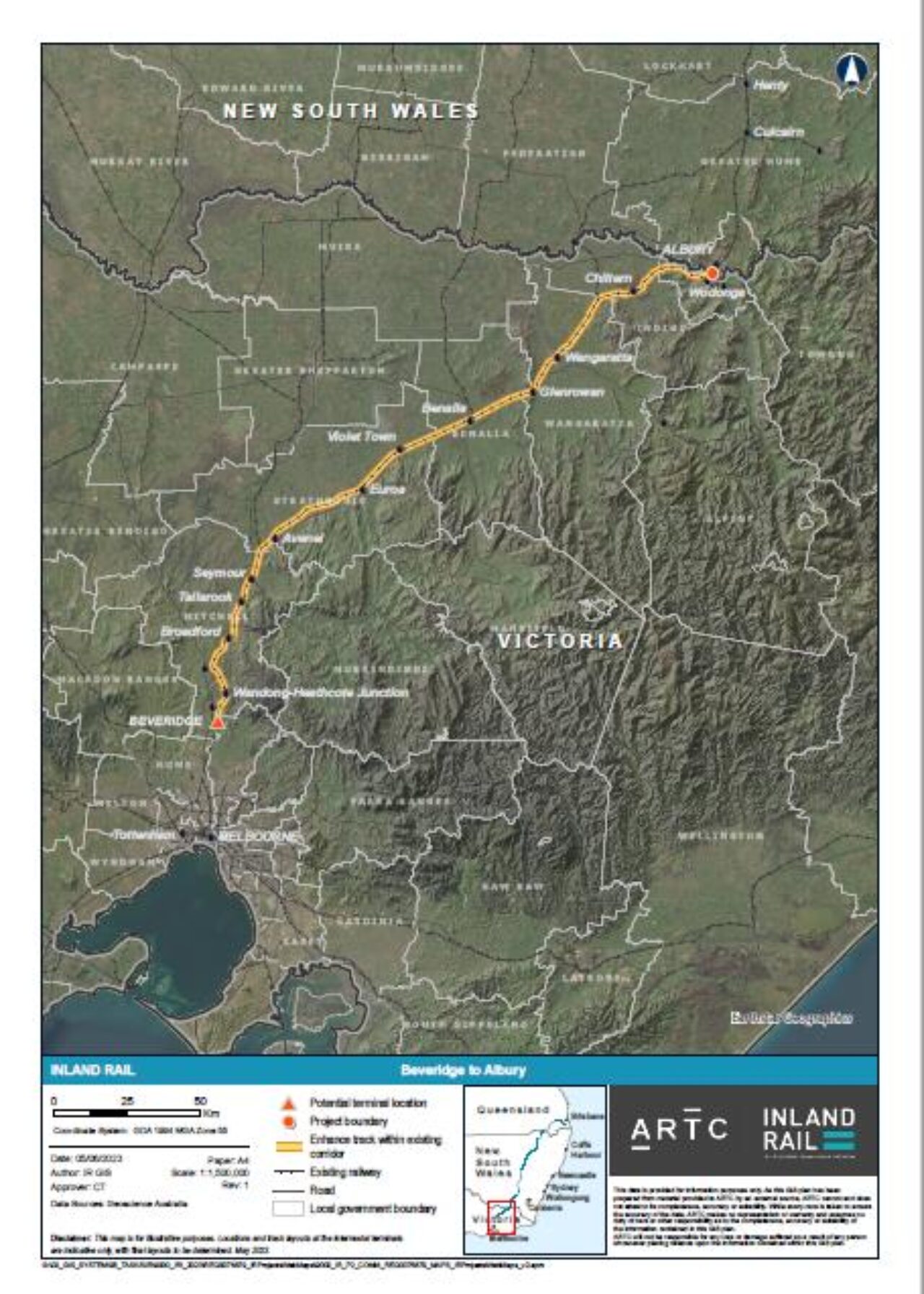 Beveridge to Albury project map - Inland Rail