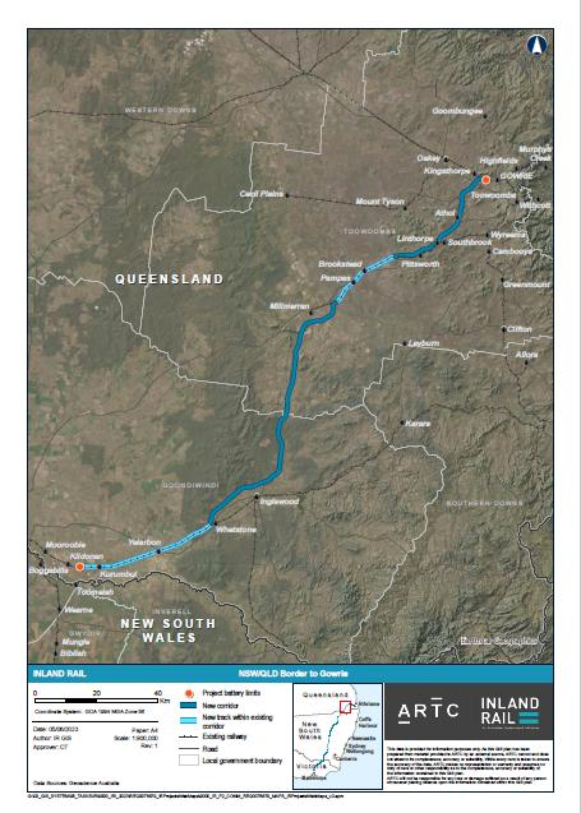 Border to Gowrie project map - Inland Rail