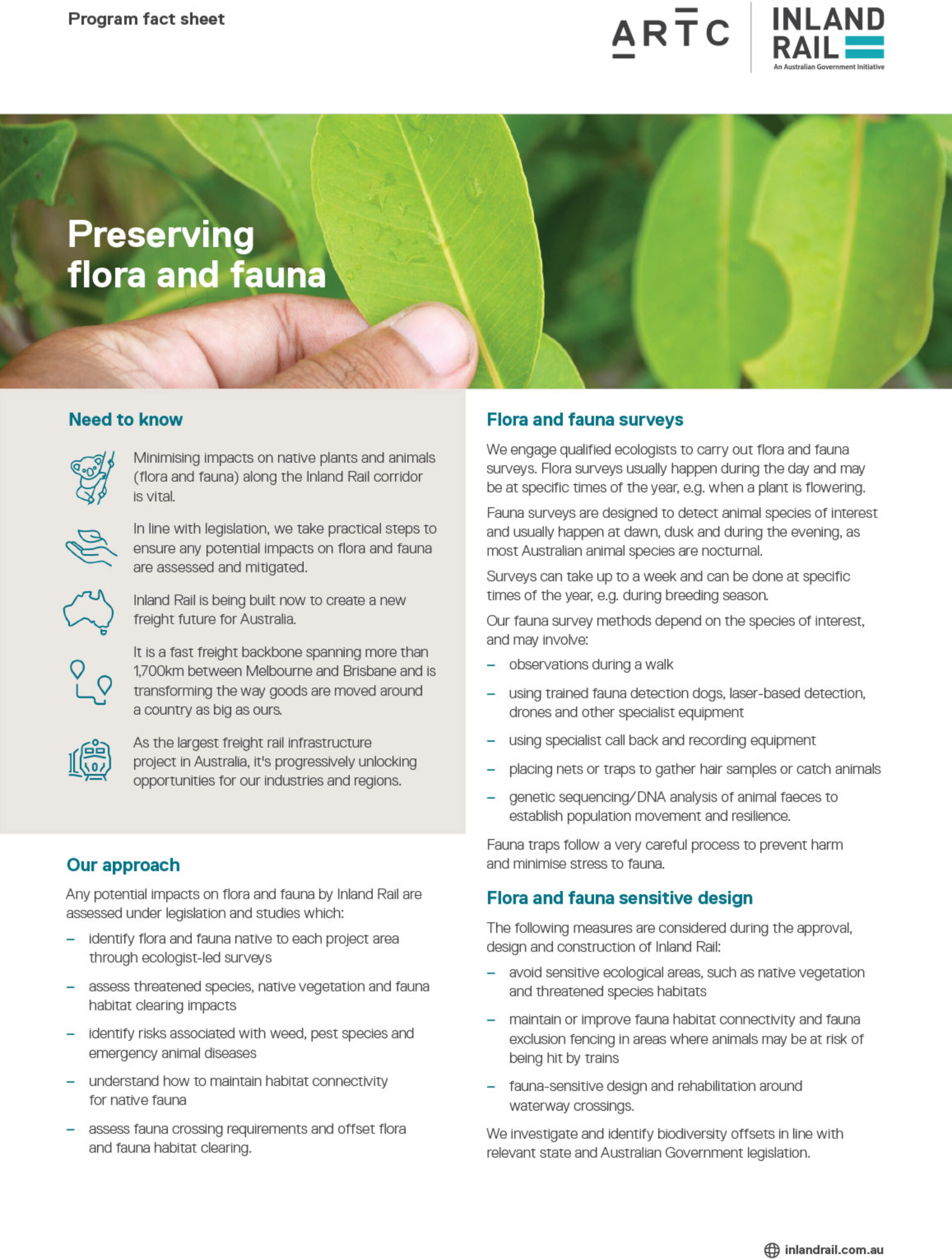 Preserving flora and fauna fact sheet - Inland Rail