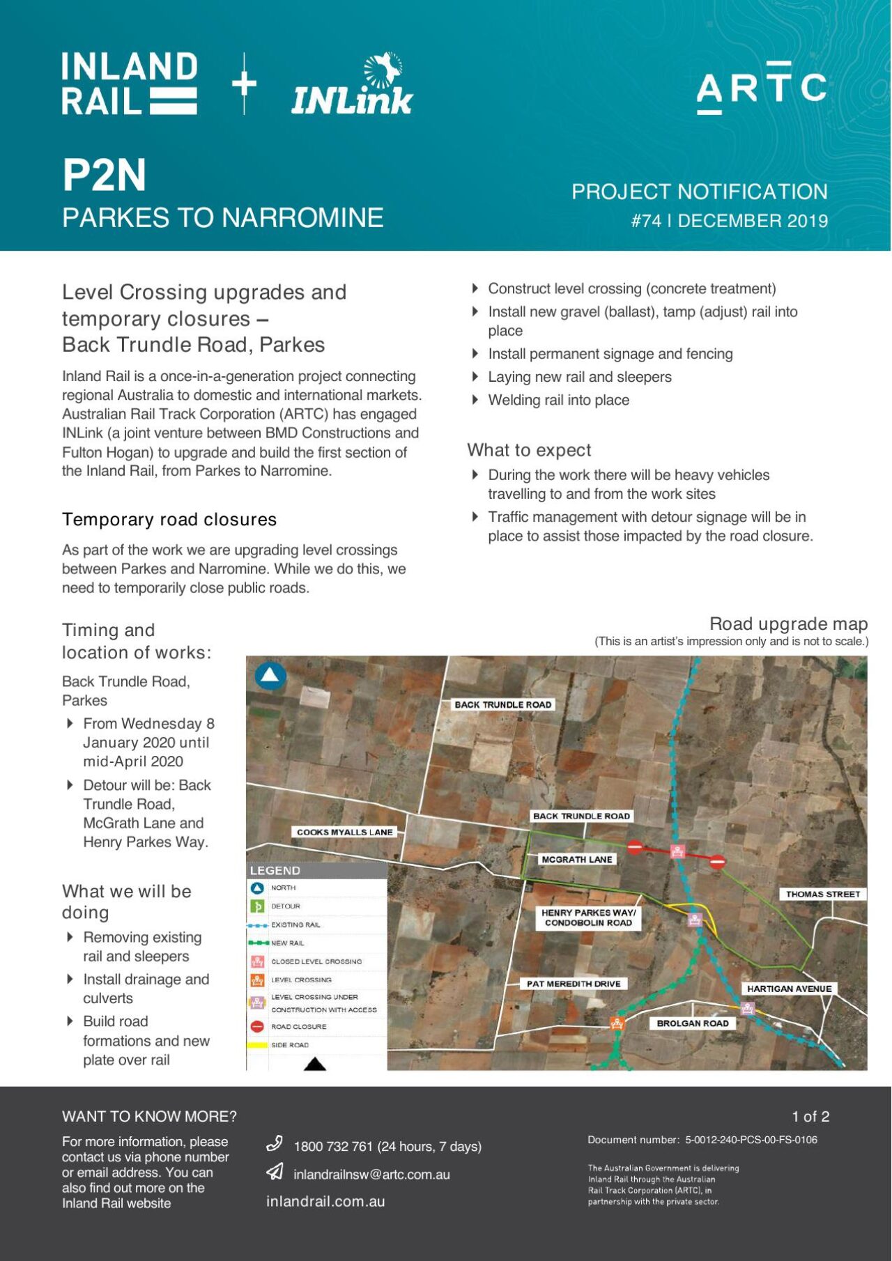 Parkes to Narromine works notification 74 temporary road closure, Back