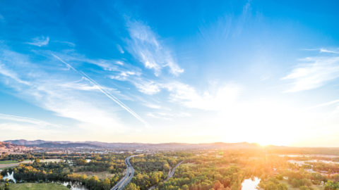 Aerial view of Murray River Bridge in Albury