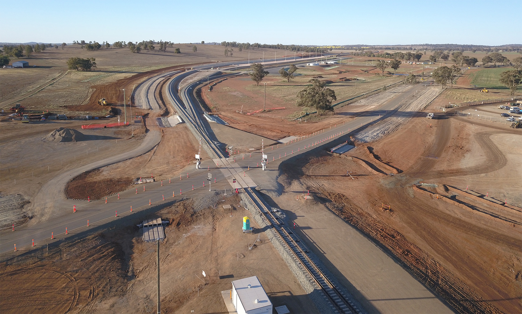 Level crossing construction on the rail track.