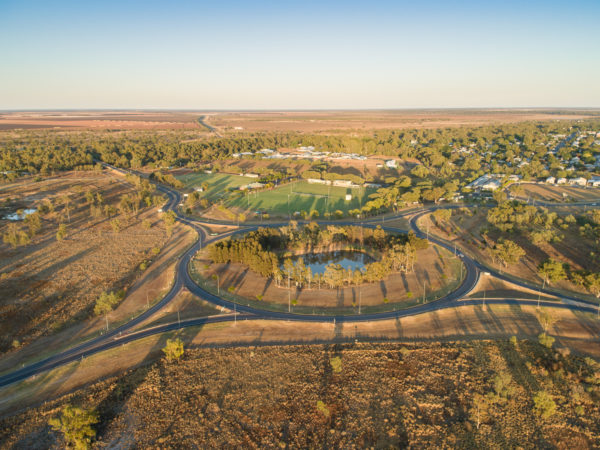 Aerial view of Goondiwindi town, Queensland.