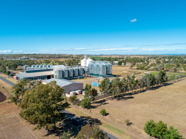 Aerial view of Pittsworth silos, Queensland.