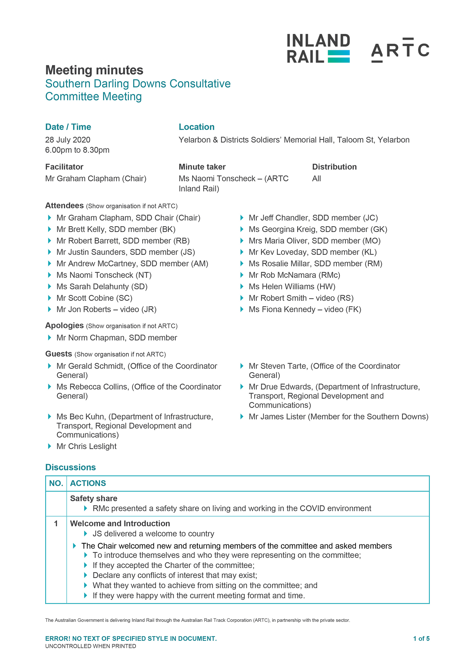 Southern Darling Downs CCC Meeting Minutes - 28 July 2020