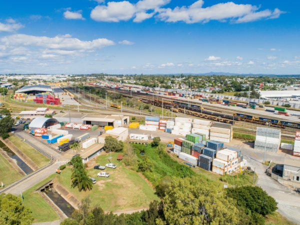 Aerial view of Acacia Ridge intermodal terminal, Queensland.