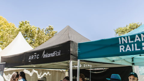 Inland Rail stall set up at the Parkes Elvis Festival 2020, New South Wales.