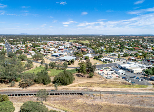 Aerial view of Lake Forbes Rail Bridge, New South Wales.