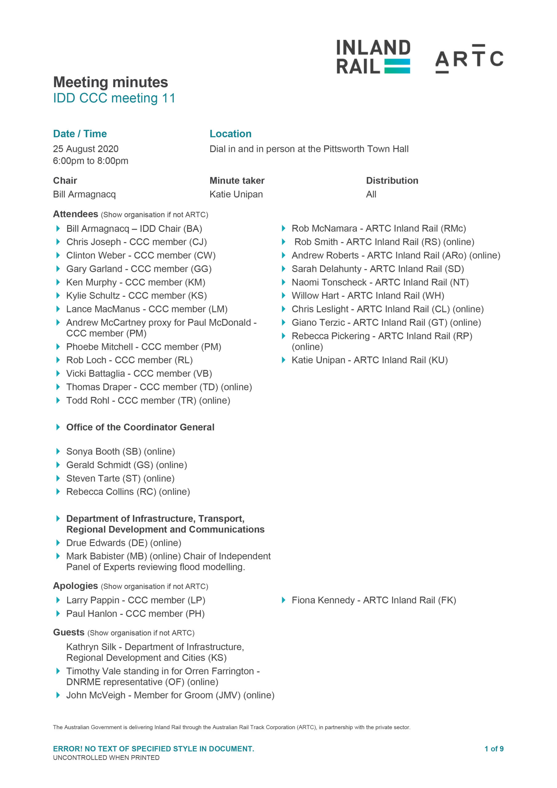 Inner Darling Downs CCC meeting minutes 25 Aug 2020