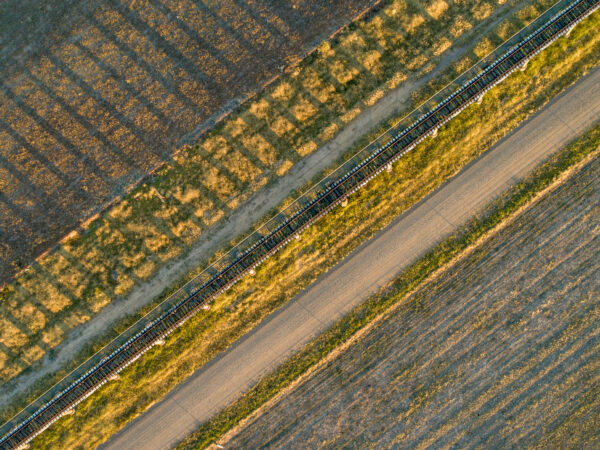 Aerial view of the Railway bridge over Oura Road, New South Wales.