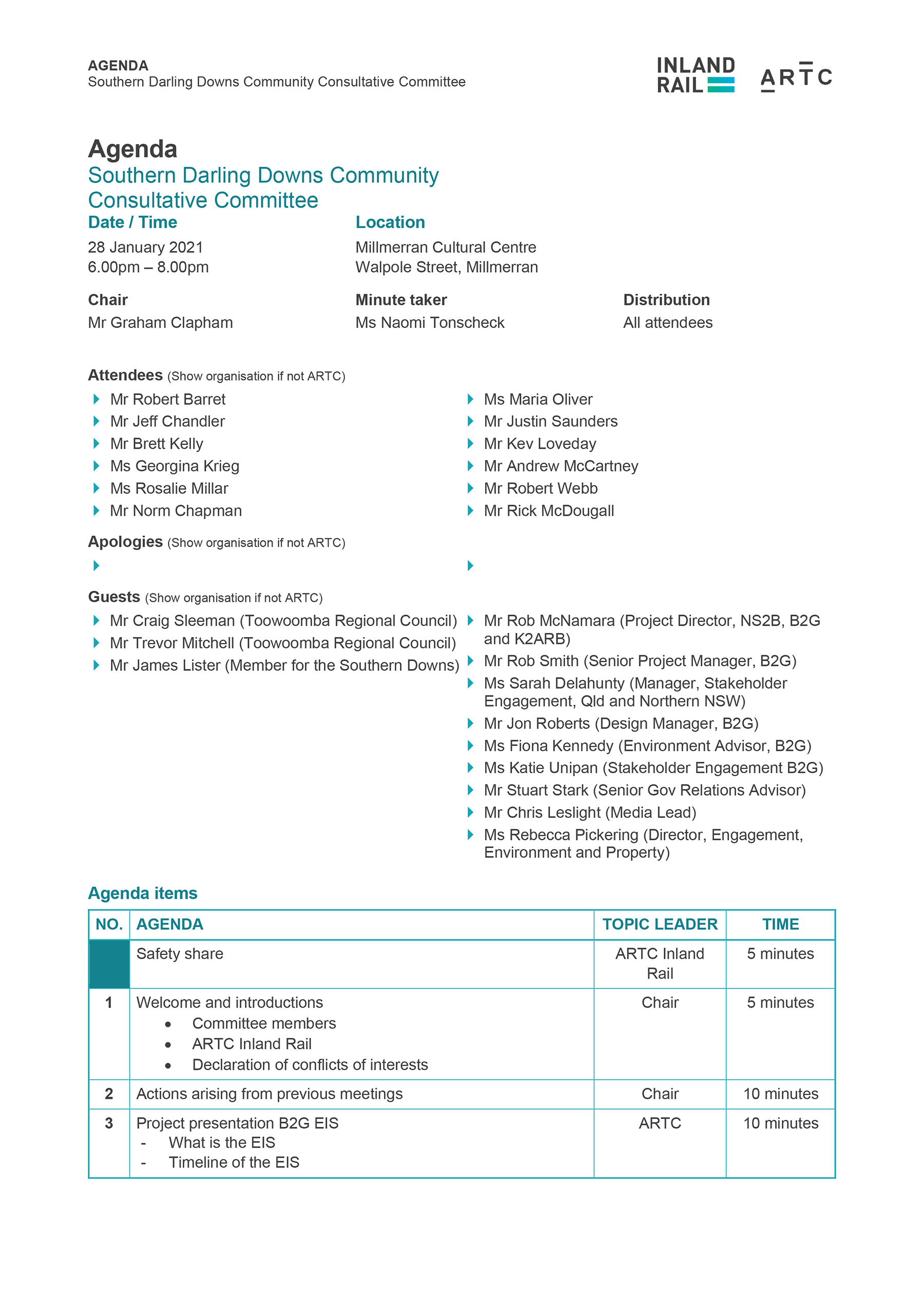 Southern Darling Downs CCC Meeting Agenda - 28 January 2021