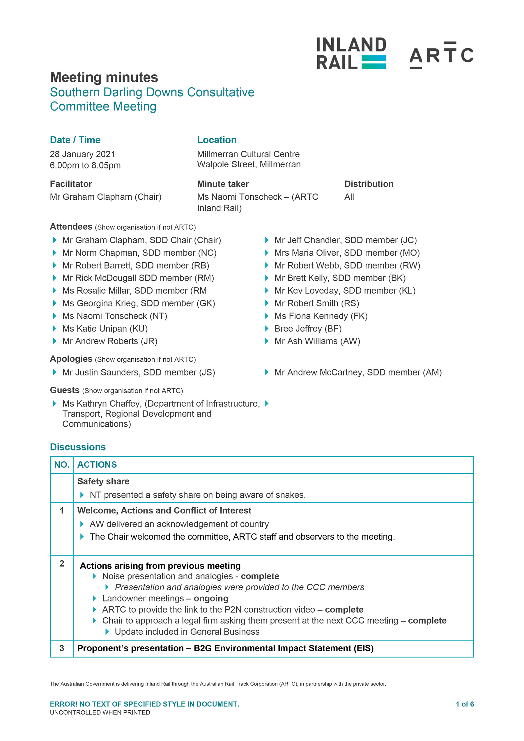 Southern Darling Downs CCC Meeting Minutes 28 Jan 2021