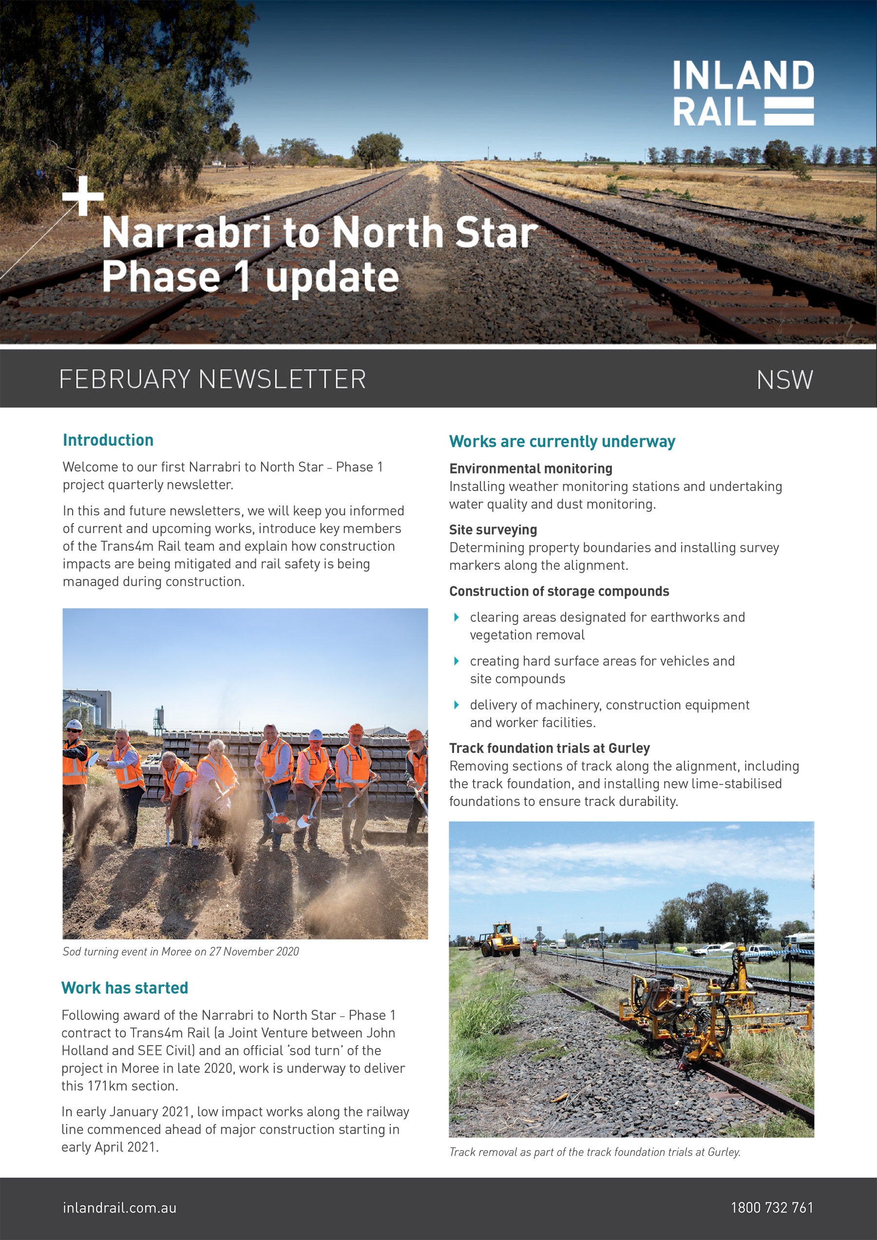 Narrabri to North Star Phase 1 project update January 2021 - Inland Rail