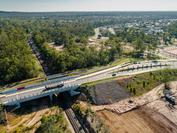 Road bridge over a rail line outside Flagstone