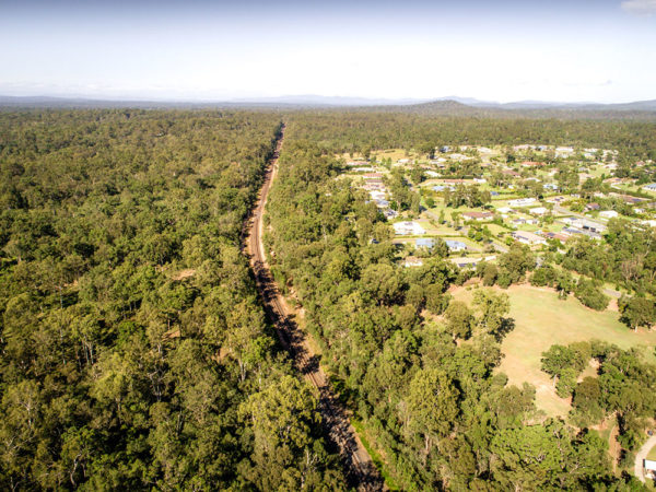 Aerial view of existing rail line at New Beith