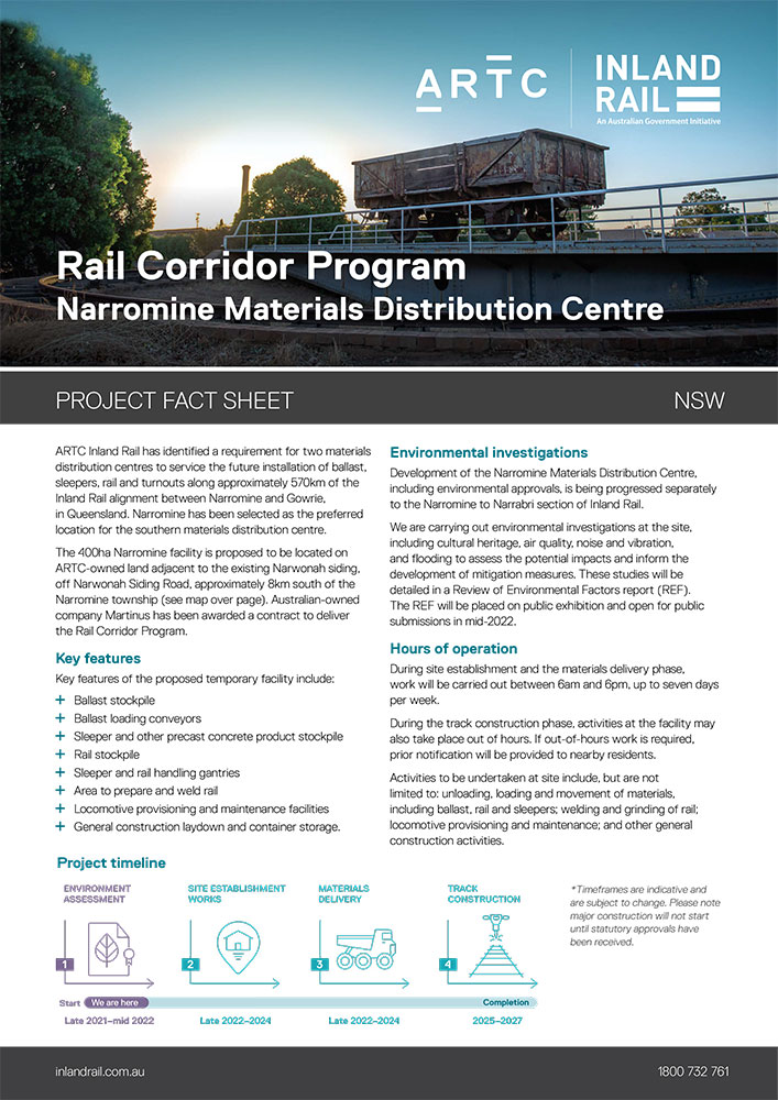 Thumbnail image of Rail Corridor Program Narromine Materials Distribution Centre fact sheet
