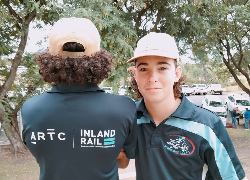 Image of the new Goondiwindi Junior Rugby League shirts on two players