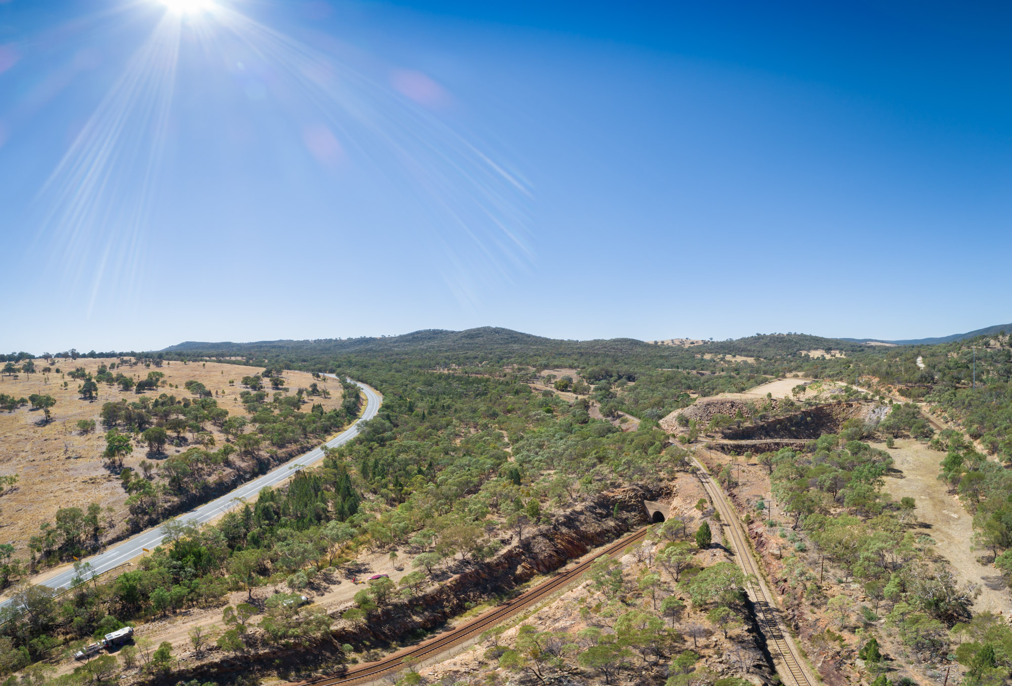 Aerial view of Bethungra Rail tunnel, New South Wales.