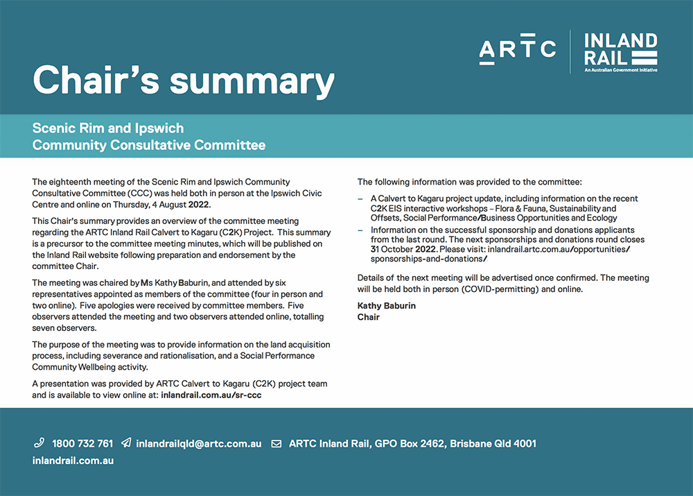 Thumbnail of Scenic Rim and Ipswich CCC Chair's summary 4 August 2022 document