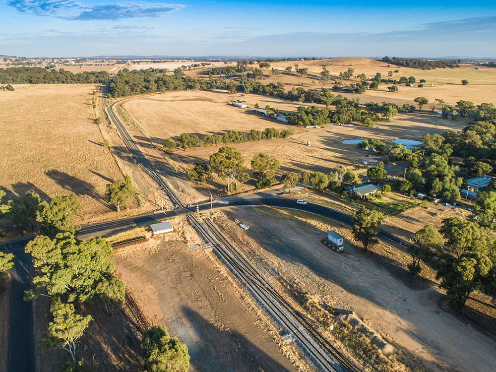 Aerial view of the Stockinbingal Grain Silos, New South Wales.