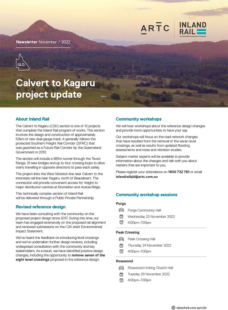 Thumbnail image of the Calvert to Kagaru project update November 2022 document