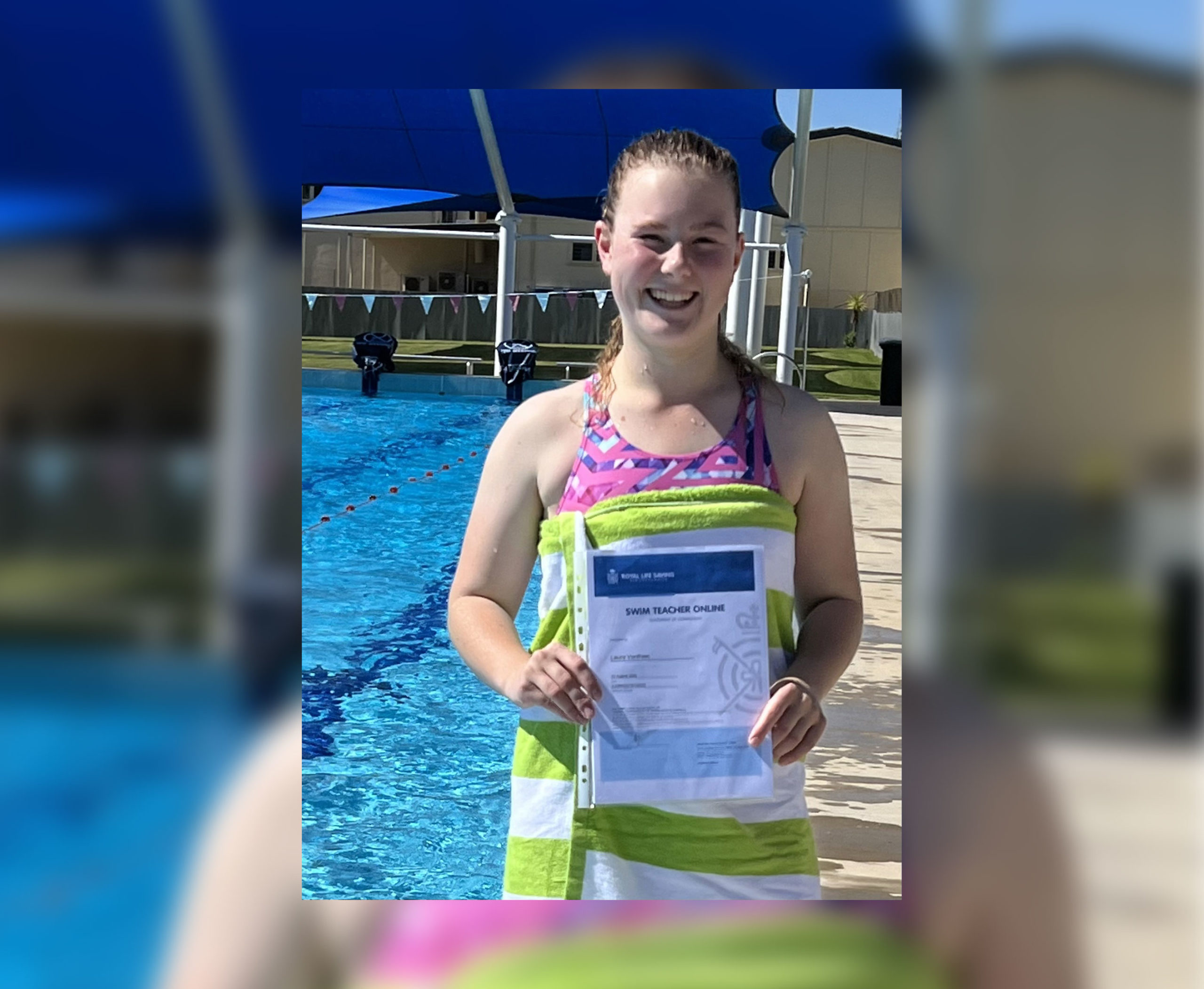 Quandialla senior swim club member Laura Vonthien shows off her Swim Teacher certificate