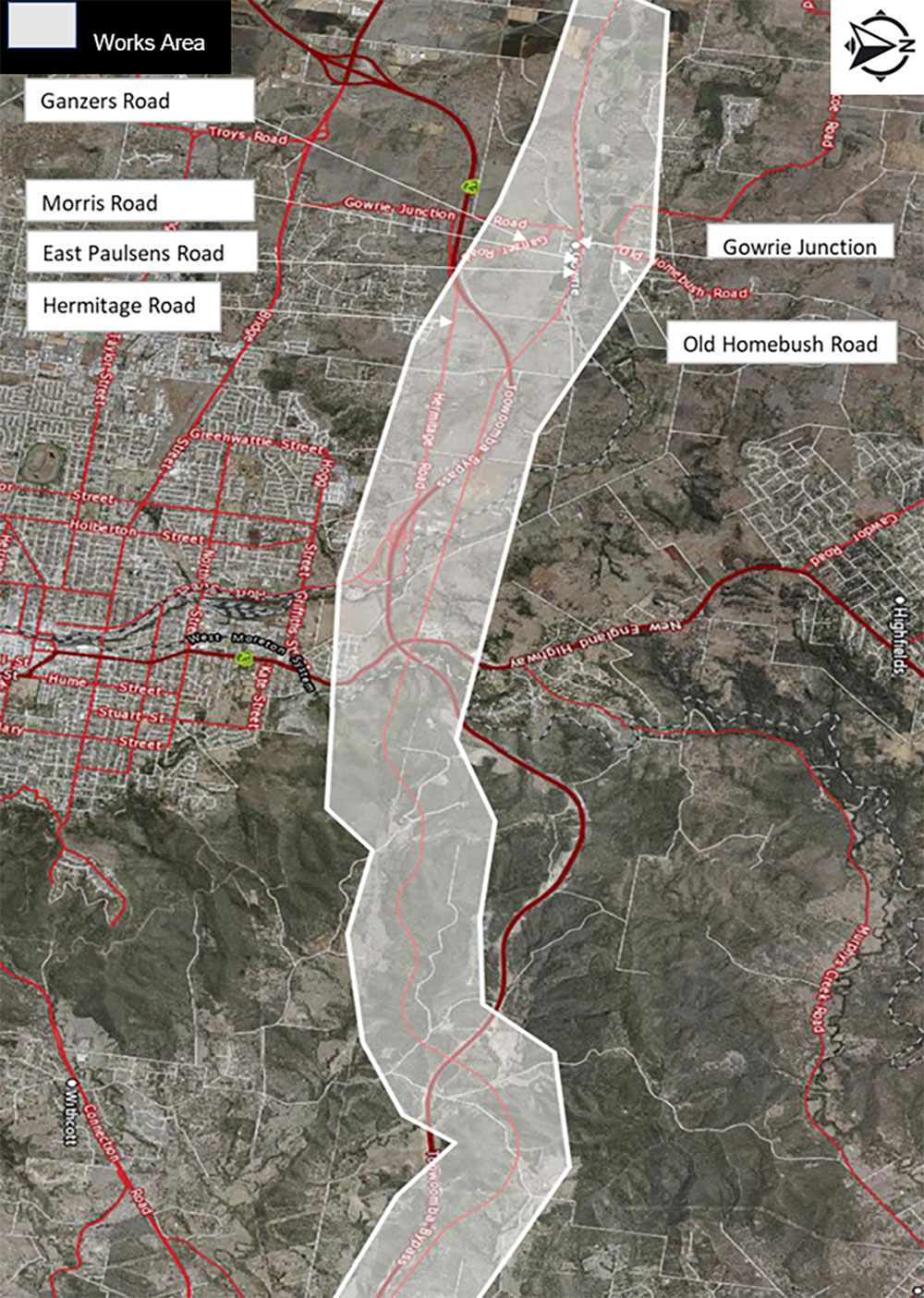 Image of utilities investigations works areas in Gowrie and Withcott - April 2023