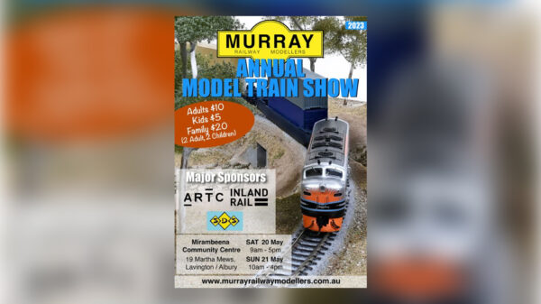 Image of the Murray Railway Modellers poster promoting the Annual Model Train Show held in Lavington, Albury on 20-21 May 2023