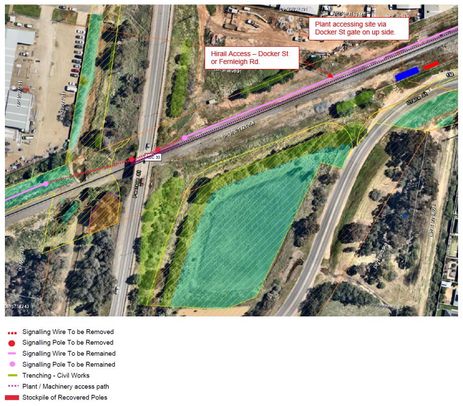 Construction map of Pearson Street signalling removal works