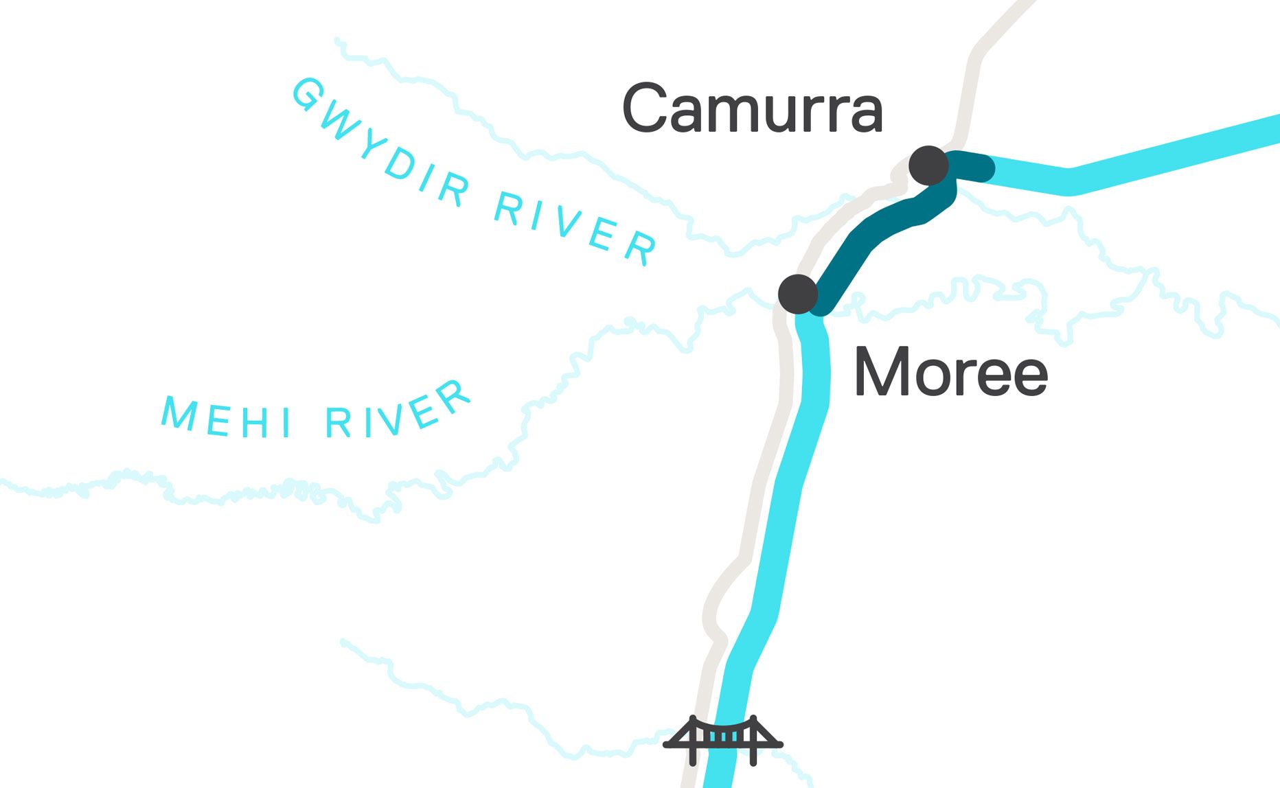 Map showing the Narrabri to North Star Phase 2 section