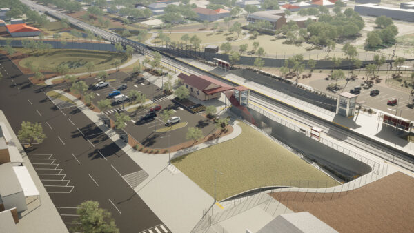 Euroa visualisation which shows an aerial view of the station and car park
