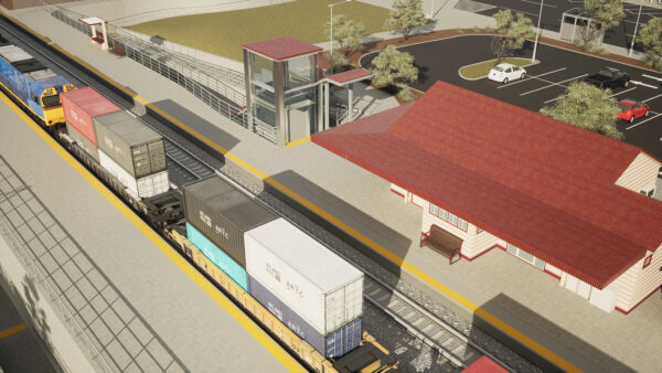 Euroa visualisation showing freight trains passing through Euroa station