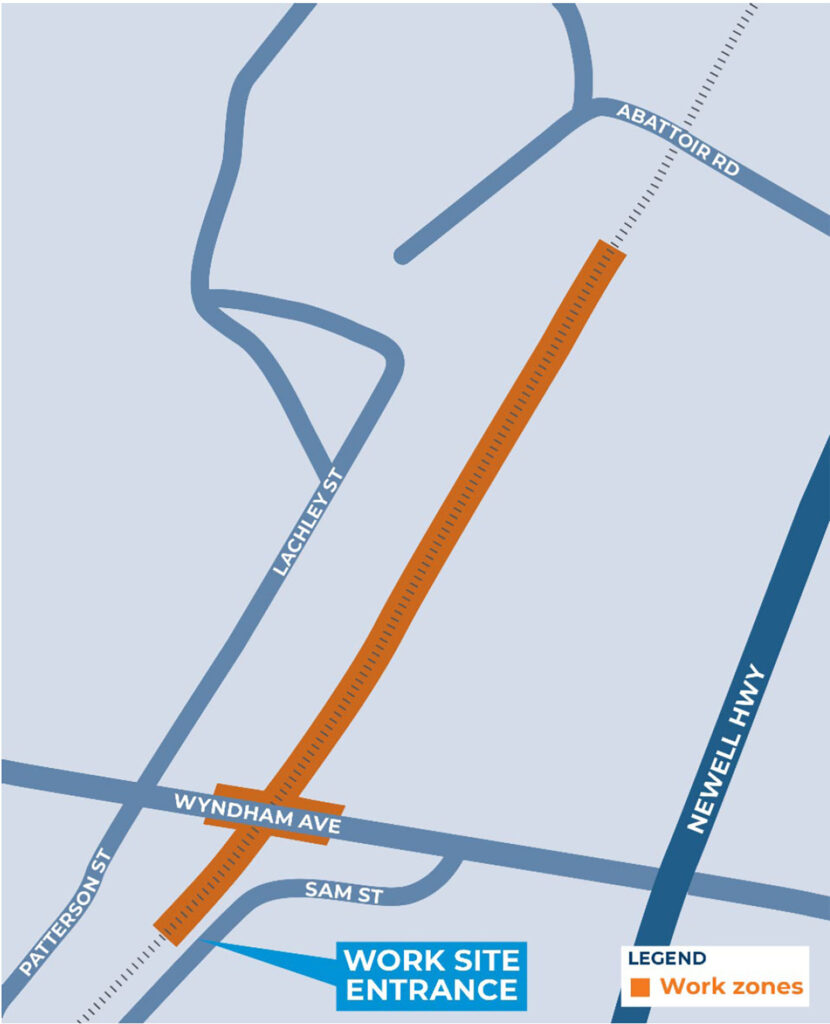 Construction map showing the Wyndham Avenue, Forbes works 4 december 2023 to 28 february 2024