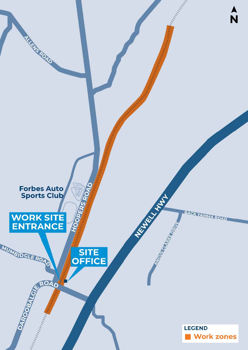 Map of works area tracing rail line