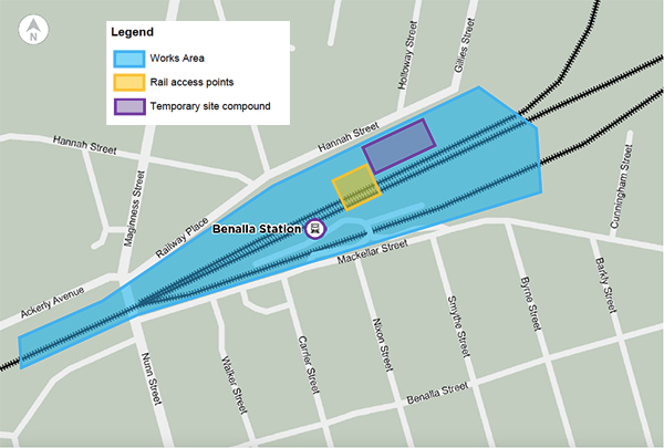 Map showing site survey and investigation works location near Benalla