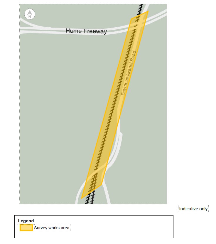 A map where a railway line intersects a major highway.
