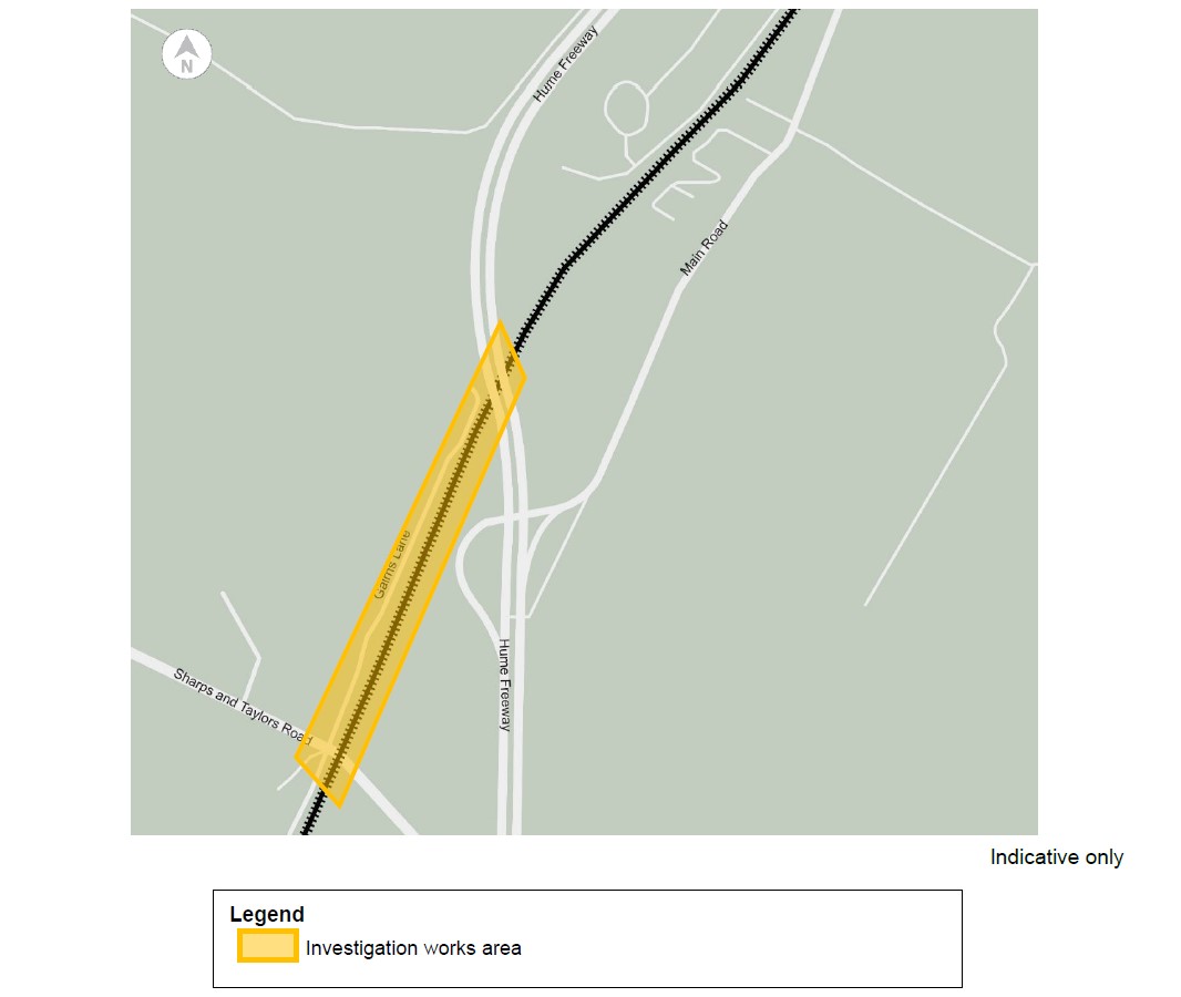 Map of works around around Gairns Lane Tallarook