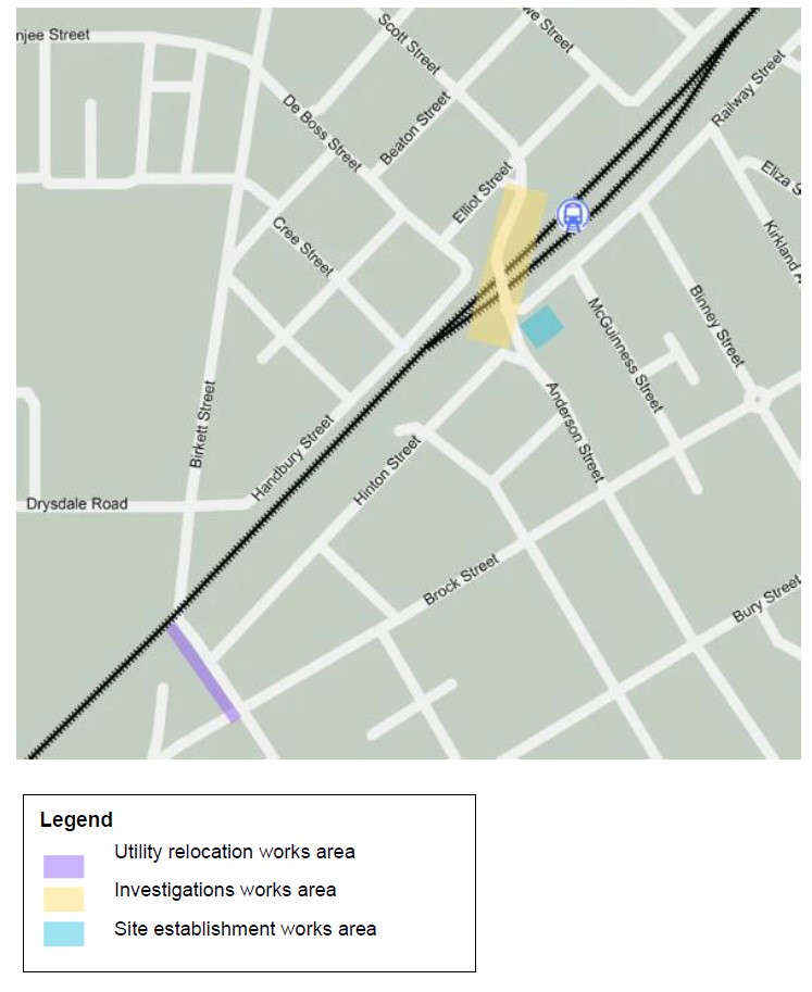 A map showing works around the Euora Station.