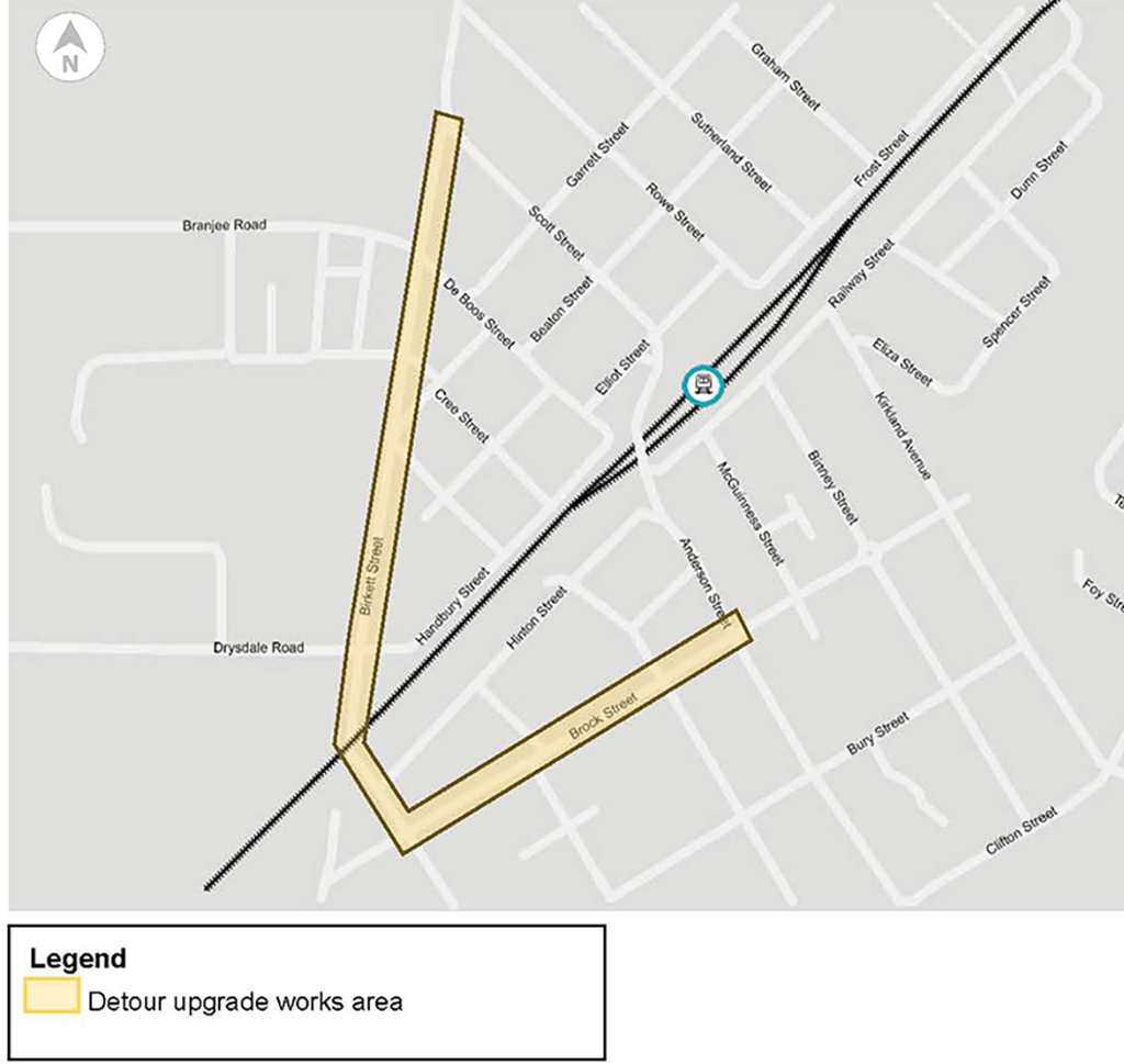 Map showing the detour upgrade in Euroa