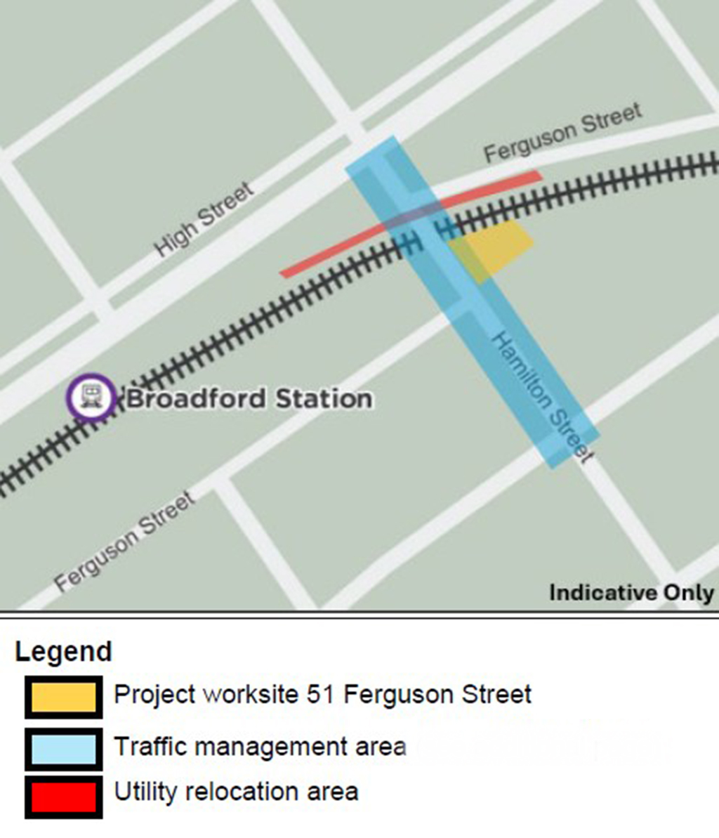 Map showing works around Hamilton Street, Broadford Victoria