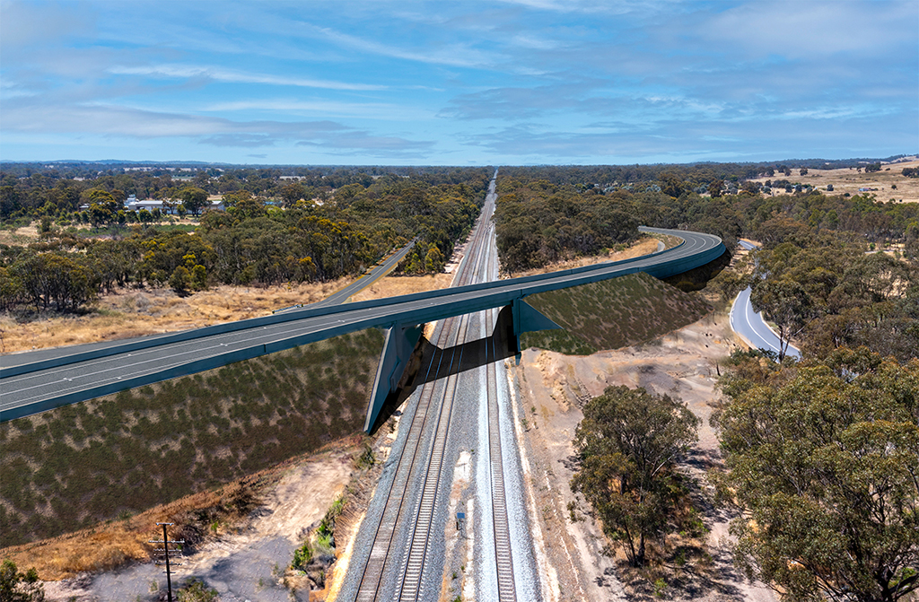 visualisation of a road bridge over two rail lines