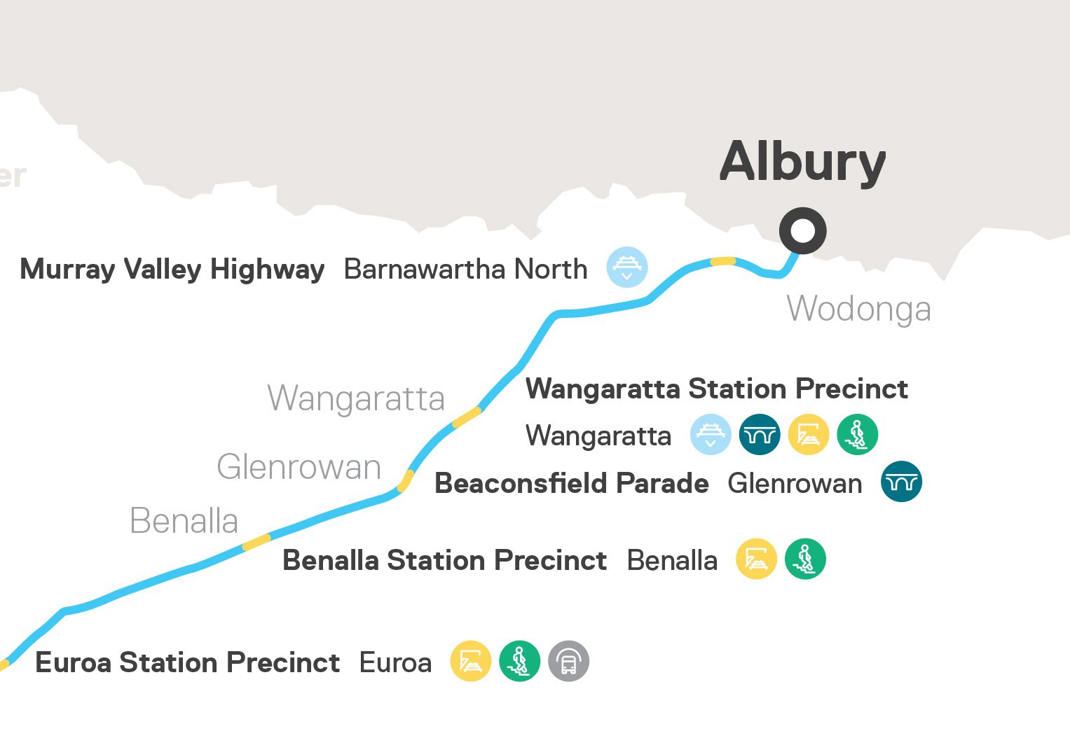 Detailed map showing Wangaratta Station Precinct