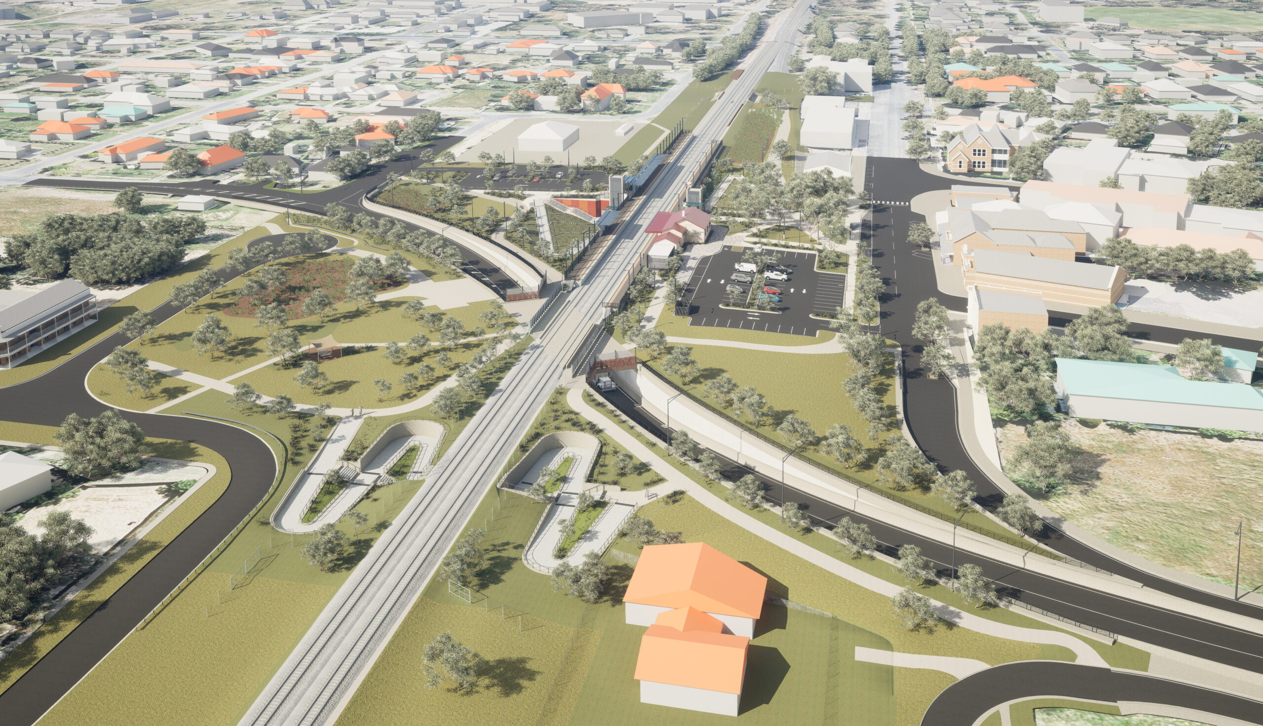 Visualisation of road under rail bridge