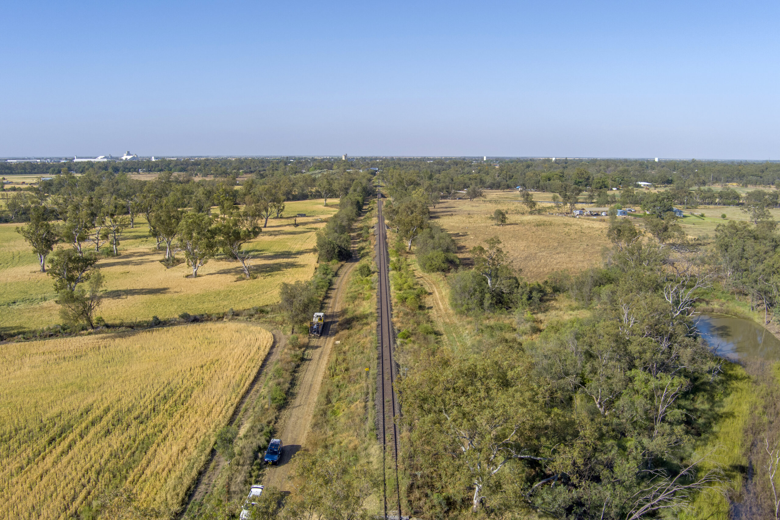 Narrabri to North Star Phase 2 section alignment at Skinners Creek, looking south towards Moree town center.