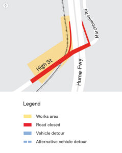 Illustrative map showing closures at Marchbanks Road, Broadford